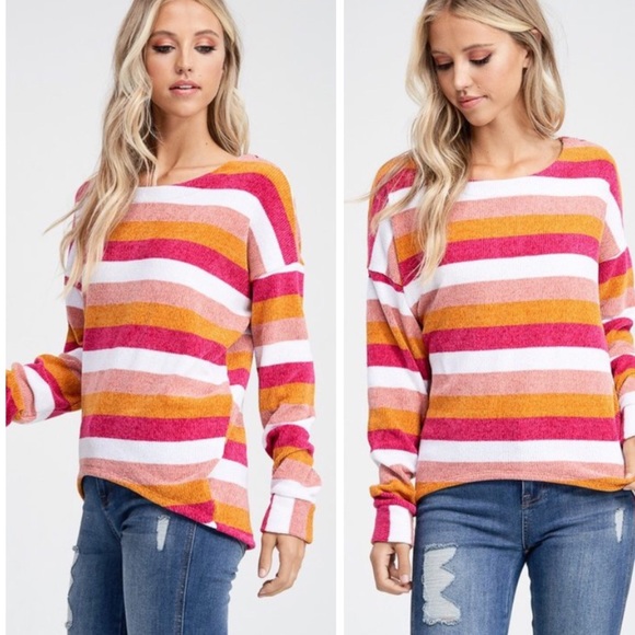 Pink & Orange Striped Oversized Chenille Sweater - Picture 2 of 3